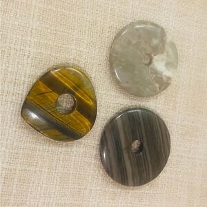 Stone Donut Pendants Set - Tigers Eye & Agate